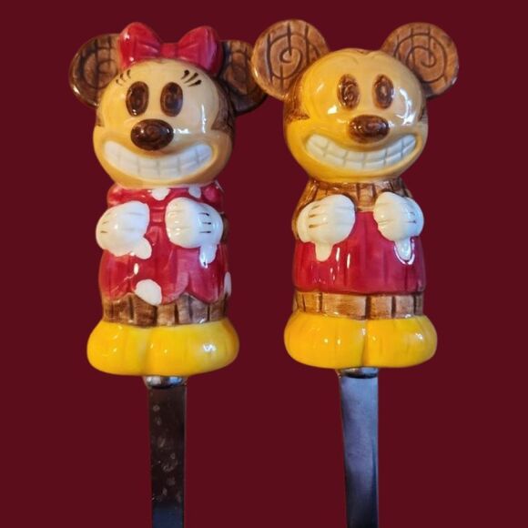 Disney Store Tiki Kingdom Mickey Minnie Mouse Serving Stainless Fork & Spoon Set - Picture 3 of 6